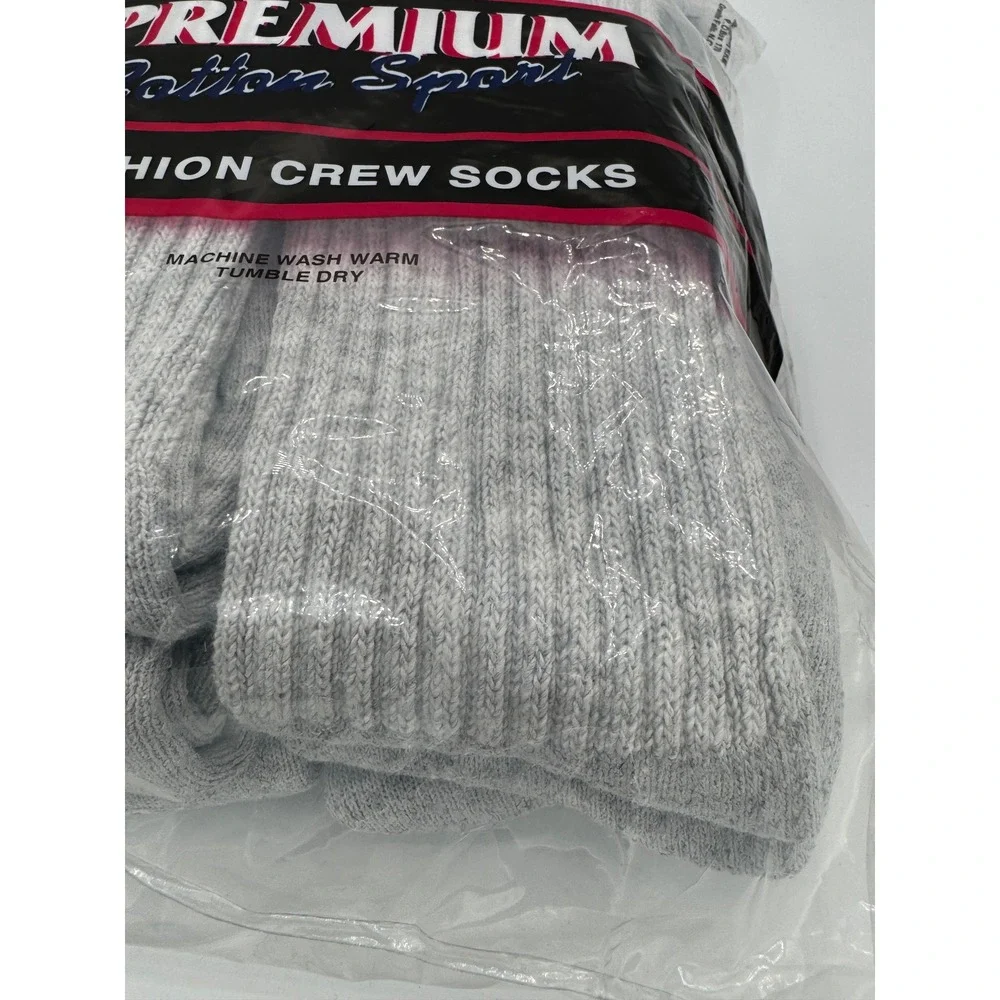 6 Pair Mens Premium Cotton Sport Cushion Crew Socks Gray Made in USA Size 10-13